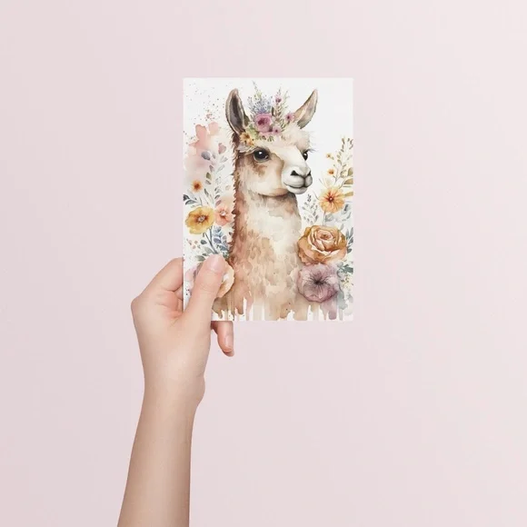 Watercolor Cute Floral Llama Wall Art Illustration Print Poster Card Unframed - Picture 5 of 6